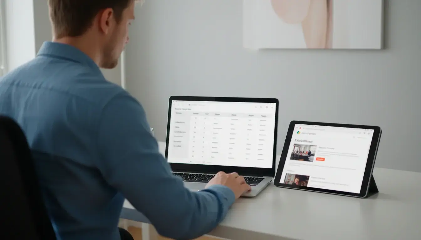 Person framför en laptop som jämför olika bettingsidor för handboll